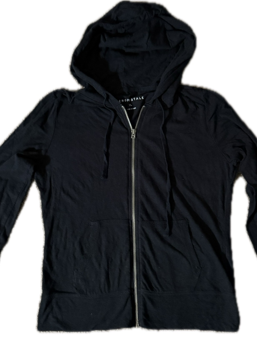 Aeropostale Black Full-Zip Lightweight Hoodie
